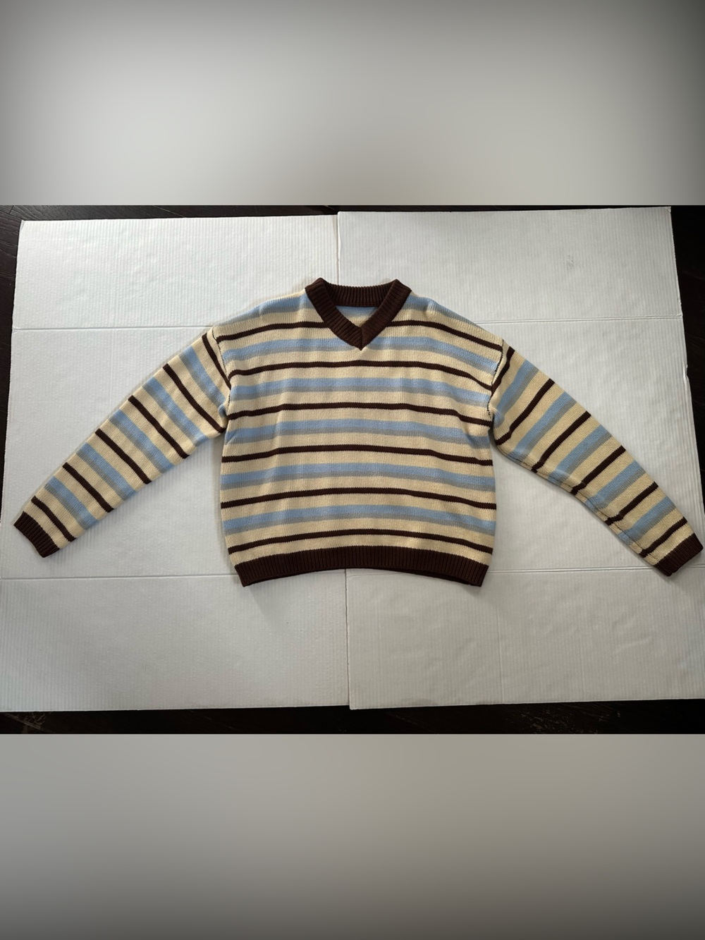 SHEIN Womens striped knitted v-neck sweater